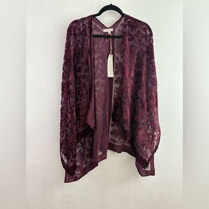 Woven Heart Burgundy velvet Burnout semi sheer size OS